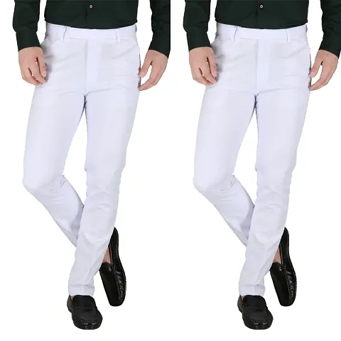 Stylish Multicoloured Polyester Blend Solid Trousers For Men