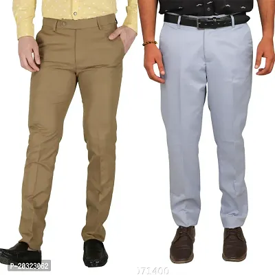 Trendy Polyester Viscose Slim Fit Solid Formal Pants For Men- Pack Of 2