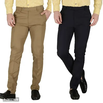 Trendy Polyester Viscose Slim Fit Solid Formal Pants For Men- Pack Of 2