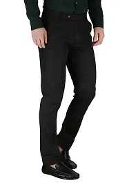 Reliable Black Polyester Blend Solid Formal Trousers For Men-thumb3