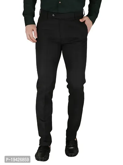 Reliable Black Polyester Blend Solid Formal Trousers For Men-thumb0