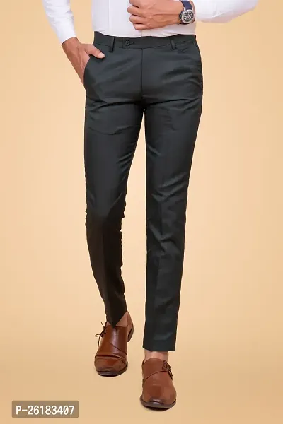 Trendy Polyester Viscose Slim Fit Solid Formal Pants For Men-thumb0