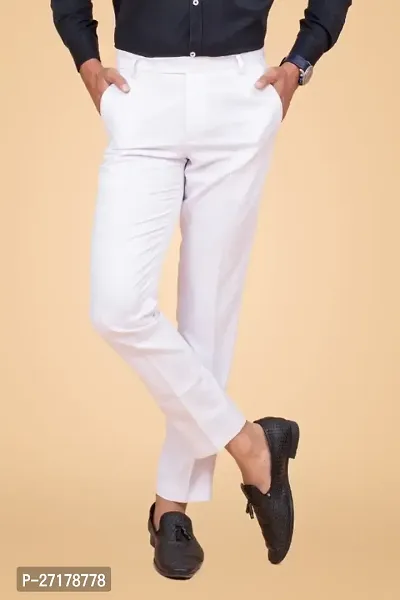 Reliable White Polycotton Solid Formal Trousers For Men