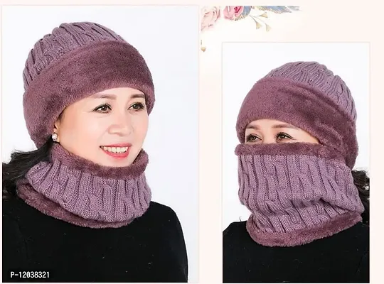 New Variety Store? Ladies/Women Velvet Thick Knitted Earmuff Neck Wool hat Outdoor Middle-Aged and Elderly Rabbit Plush Cold-Proof Cap Light Purple Color-thumb3