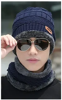 New Variety Store? Men I Boy's Winter Cold-Proof Korean Version Tide Knitted All-Match Cycling Confinement Plus Velvet Ladies Autumn and Winter Warm Wool hat Blue Color-thumb4