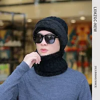 New Variety Store? Men/Gentlemen Velvet Thick Knitted Earmuff Neck Wool hat Outdoor Middle-Aged and Elderly Rabbit Plush Cold-Proof Cap Black Color-thumb1