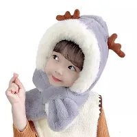 Tricky Shopper? Kids (3-6 Year) Winter Warm Children Hat Plus Fleece Kids Caps Cartoon Elk Hat for Girls I Boys Warm Cap with Scarf (Grey Color)-thumb2