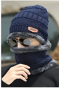 New Variety Store? Men I Boy's Winter Cold-Proof Korean Version Tide Knitted All-Match Cycling Confinement Plus Velvet Ladies Autumn and Winter Warm Wool hat Blue Color-thumb2