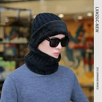 New Variety Store? Men/Gentlemen Velvet Thick Knitted Earmuff Neck Wool hat Outdoor Middle-Aged and Elderly Rabbit Plush Cold-Proof Cap Black Color-thumb2