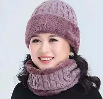 New Variety Store? Ladies/Women Velvet Thick Knitted Earmuff Neck Wool hat Outdoor Middle-Aged and Elderly Rabbit Plush Cold-Proof Cap Light Purple Color-thumb1