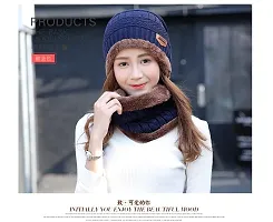 Tricky Shopper? Autumn and Winter Wool Hats/Cap Set for Men and Women Two-Piece Knitted Hats Scarf Plus Fleece Wool Hats Ear Protection Hats Blue Color-thumb4