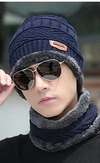 New Variety Store? Men I Boy's Winter Cold-Proof Korean Version Tide Knitted All-Match Cycling Confinement Plus Velvet Ladies Autumn and Winter Warm Wool hat Blue Color-thumb3