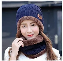 Tricky Shopper? Autumn and Winter Wool Hats/Cap Set for Men and Women Two-Piece Knitted Hats Scarf Plus Fleece Wool Hats Ear Protection Hats Blue Color-thumb3