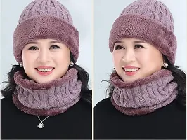 New Variety Store? Ladies/Women Velvet Thick Knitted Earmuff Neck Wool hat Outdoor Middle-Aged and Elderly Rabbit Plush Cold-Proof Cap Light Purple Color-thumb3