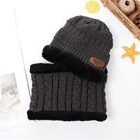 Trickey Shopper 1 Set Kids Grey Color Winter Cap and Scarf for Boy's & Girl's - Imported Soft Warm Snow and Air Proof Fleece Knitted Cap (Inside Fur) Woolen Beanie Winter Cap with Scarf Grey Color-thumb3