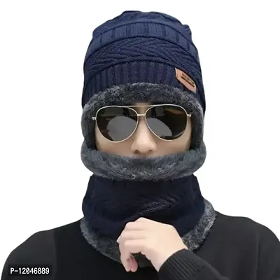 New Variety Store? Men I Boy's Winter Cold-Proof Korean Version Tide Knitted All-Match Cycling Confinement Plus Velvet Ladies Autumn and Winter Warm Wool hat Blue Color-thumb0