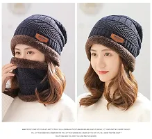 Tricky Shopper? Autumn and Winter Wool Hats/Cap Set for Men and Women Two-Piece Knitted Hats Scarf Plus Fleece Wool Hats Ear Protection Hats Blue Color-thumb2