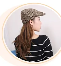 New Variety Store? Women Autumn and Winter Plaid Cap Brushed Checkered Fabric Warm Beret Couple hat, Winter hat, Flat Glof Cap with Ear Flap, Newboys Cap Brown Color-thumb2