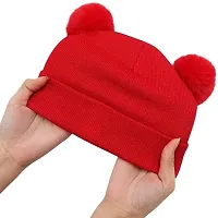 New Variety Store? Winter Knit Hat Eye Look Scarf Set Toddler Girls I Boys Woolen Soft Wool Acrylic Lycra Pom Pom Beanie Cap Neck Warmer Red (12-18 Month)-thumb2