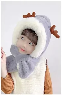 Tricky Shopper? Kids (3-6 Year) Winter Warm Children Hat Plus Fleece Kids Caps Cartoon Elk Hat for Girls I Boys Warm Cap with Scarf (Grey Color)-thumb3