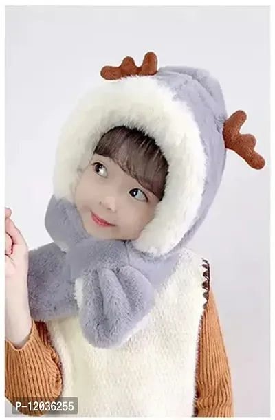 Tricky Shopper? Kids (3-6 Year) Winter Warm Children Hat Plus Fleece Kids Caps Cartoon Elk Hat for Girls I Boys Warm Cap with Scarf (Grey Color)-thumb4