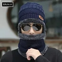 New Variety Store? Men I Boy's Winter Cold-Proof Korean Version Tide Knitted All-Match Cycling Confinement Plus Velvet Ladies Autumn and Winter Warm Wool hat Blue Color-thumb1