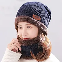 Tricky Shopper? Autumn and Winter Wool Hats/Cap Set for Men and Women Two-Piece Knitted Hats Scarf Plus Fleece Wool Hats Ear Protection Hats Blue Color-thumb1