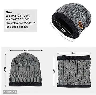 Trickey Shopper 1 Set Kids Grey Color Winter Cap and Scarf for Boy's & Girl's - Imported Soft Warm Snow and Air Proof Fleece Knitted Cap (Inside Fur) Woolen Beanie Winter Cap with Scarf Grey Color-thumb5