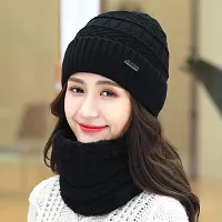 Trickey Shopper? 2 in 1 Knitted Pullover Cap Men's I Boy's Ear Protection Outdoor Wool Warm Windproof hat/Cap with Scarf Black Color-thumb1