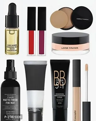 Makeup Combo Pack Of Face Serum 2Piece Mini Lipstick Compact Powder Losse Powder Fixer Primer Bb Cream And Concelar