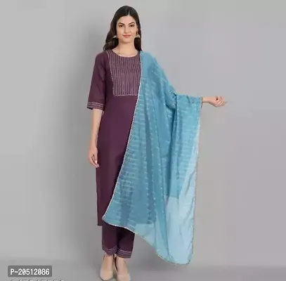 Stylish Nylon Straight Kurta, Bottom and Dupatta Set For Women