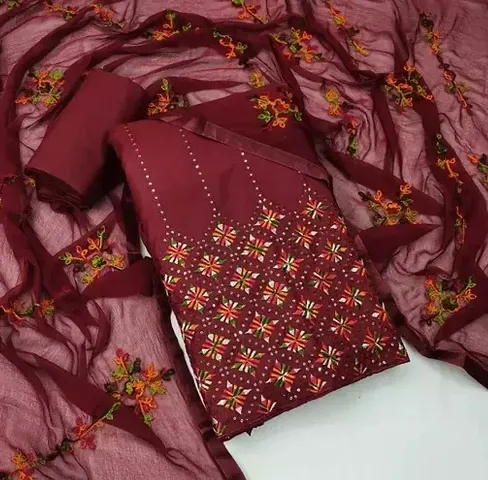 Elegant Cotton Blend Embroidered Dress Material with Dupatta
