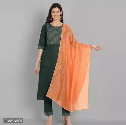 Stylish Nylon Straight Kurta, Bottom and Dupatta Set For Women-thumb0