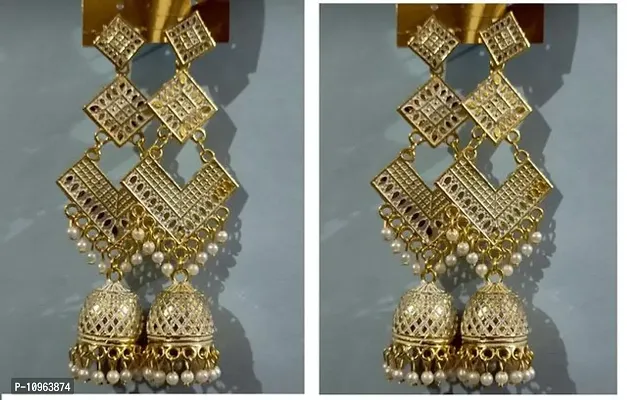 Elegant Alloy Golden American Diamond With Pearl Work Earring For Women- Pack Of 2