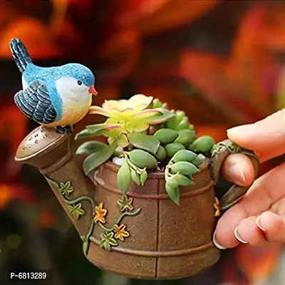 Handmade Watering Can with Bird Resin Succulent Pot Gardening Flower Pot Home  Garden Decor Planter, 1 Piece-thumb0