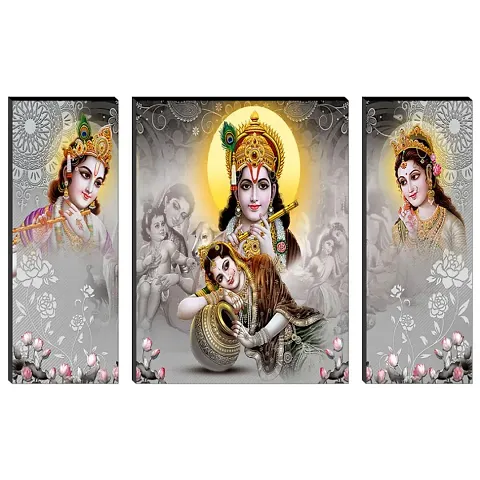 AK Set of 3 Radha Krishna with Couple Peacock UV Textured Home Decorative Item Self Adhesive Painting 18 Inch X 12 Inch