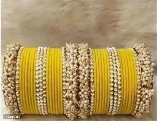 Shimmering Elegant Yellow Bangle Set For Women And Girls-Pack Of 10-thumb0