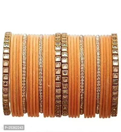 Velvet Metal Bangles Design with Golden Filler Chuda Set for Women  Girls (Both Hand)-thumb0