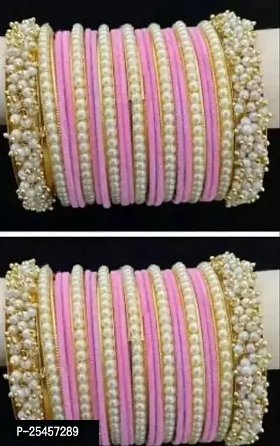 Ethnic Style Work Charming Multicolor Pearl Kada Velvet Bangle for Wedding Jewellery For Women And Girls (pack of more than 10 bangles )