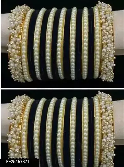 Ethnic Style Work Charming Multicolor Pearl Kada Velvet Bangle for Wedding Jewellery For Women And Girls (pack of more than 10 bangles )