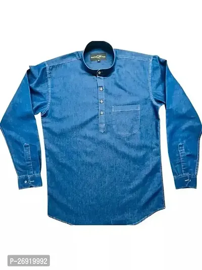 Reliable Blue Denim Solid Long Sleeves Casual Shirts For Men-thumb0