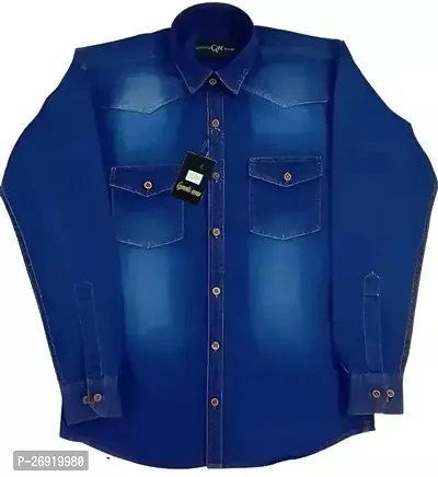 Reliable Blue Denim Solid Long Sleeves Casual Shirts For Men