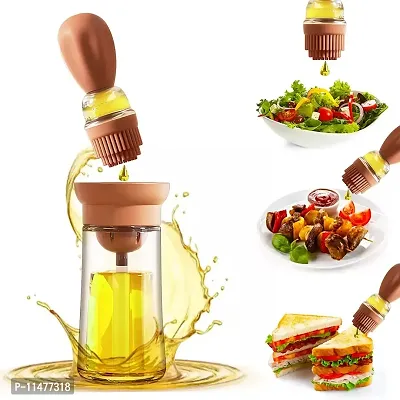 Aililiya Glass Olive Oil Dispenser Bottle With Silicone Brush:2-In-1 Silicone Dropper Measuring Oil Dispenser Bottle for Kitchen Cooking, Frying, Baking, BBQ Pancake, Air Fryer, Marinating (Brown)-thumb0