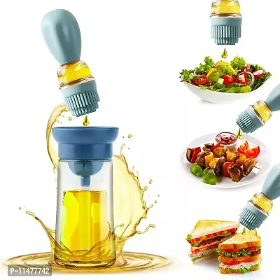Aililiya Glass Olive Oil Dispenser Bottle With Silicone Brush:2-In-1 Silicone Dropper Measuring Oil Dispenser Bottle for Kitchen Cooking, Frying, Baking, BBQ Pancake, Air Fryer, Marinating (Blue)