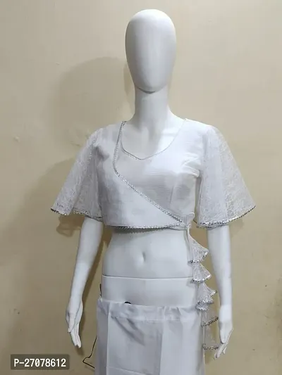Reliable White Net Embriodered Stitched Blouses For Women-thumb0