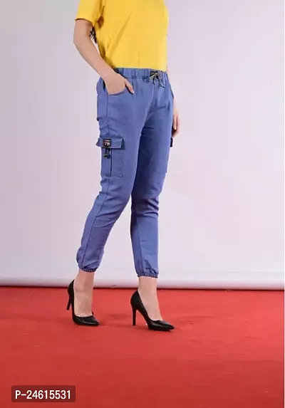 Stylish Blue Denim Solid Jeans For Women