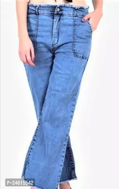 Stylish Blue Denim Solid Jeans For Women