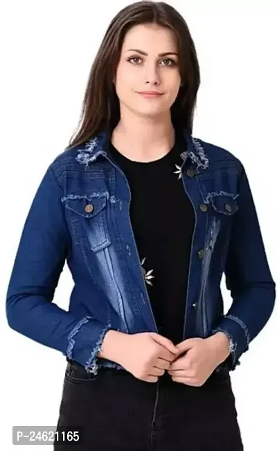 Stylish Blue Solid Denim Jacket For Women-thumb0