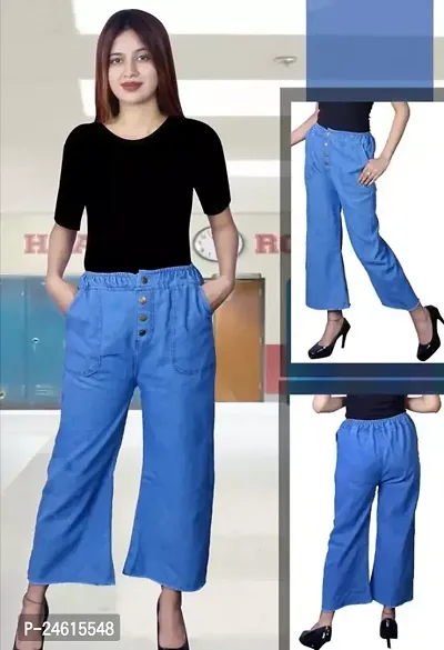 Stylish Blue Denim Solid Jeans For Women-thumb0