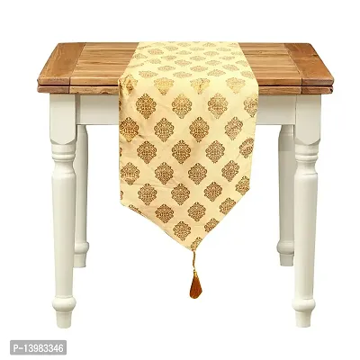 ANSHIKA ENTERPRISS Dupion Silk Beige Buta Design Table Runner (70 x13 inch) ADVTR_133